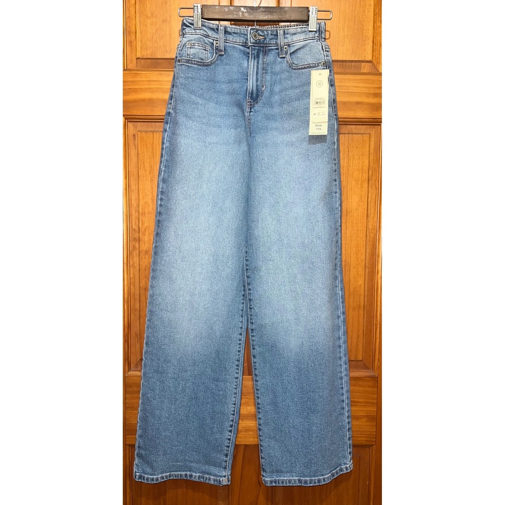 No Boundaries Baggy Wide Leg Star Patch Studded Jeans Medium Tint XXS 00 NEW